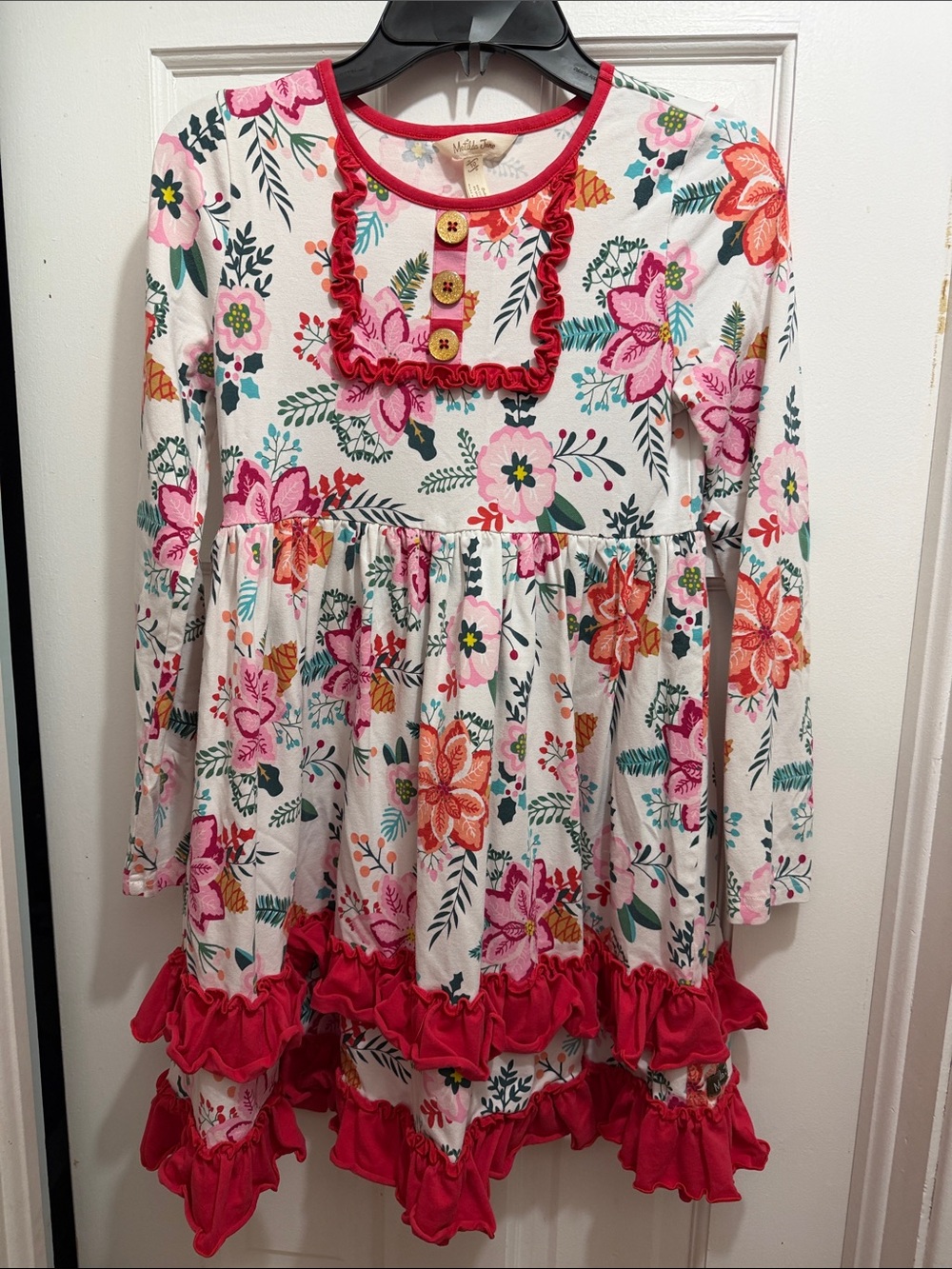 Matilda Jane Girls Floral Ruffle Long Sleeve Dress - Pink